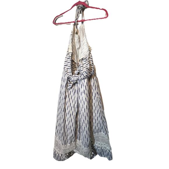 PLACE NATIONALE ROMANTIC, BOHO, BLUE AND WHITE COTTON MIDI DRESS LACE‎ SIZE 1 - Picture 2 of 7